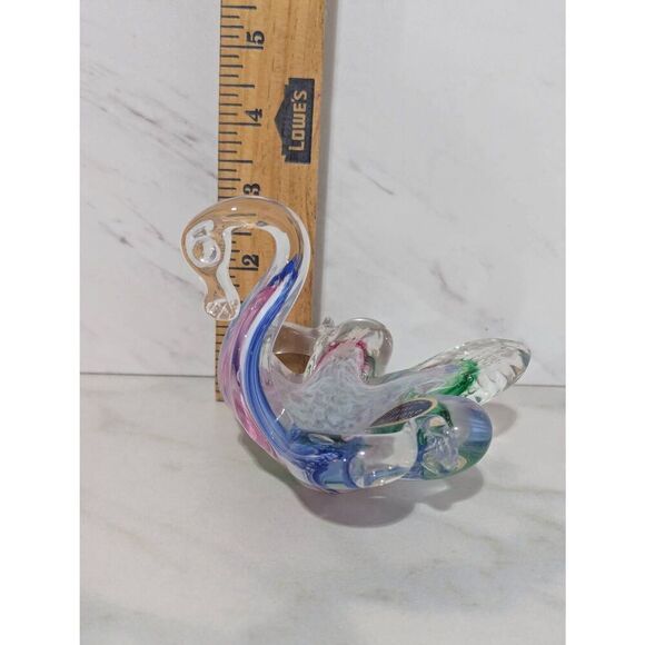 Murano Vintage Hand Blown Swan Multi Color Candy Dish Or Ash Tray - Picture 7 of 8